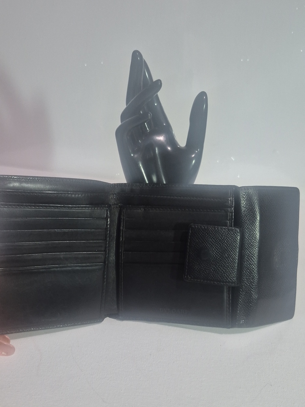 Bulgari Black Leather Wallet with Embossed Logo - Picture 8 of 16